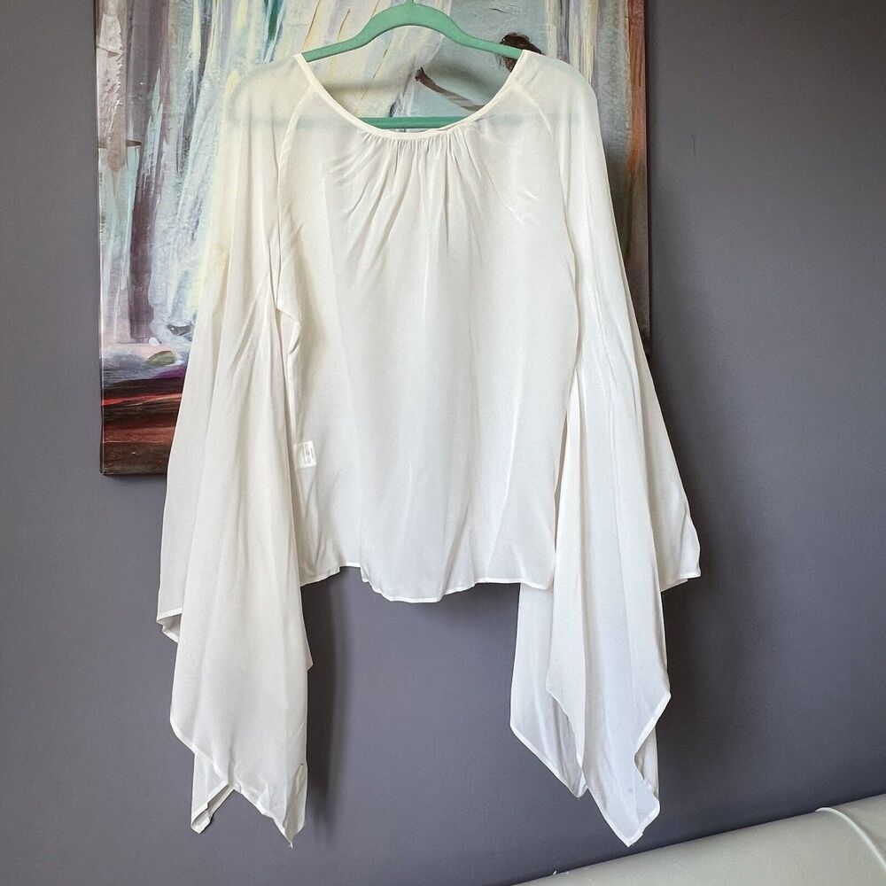 Lou Barok Paris 42 LBK Womens Tie Neck Extra Large Sleeves Blouse White/DEFECTS - Picture 3 of 12
